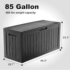 86 Gallon Outdoor Deck Box,Storage Lockable Waterproof Patio Furniture,Garden Tools,Cushions,Pool Accessories Outside Storage Resin Box(Black)