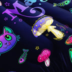 Datura home Mushroom Cat Kids Comforter Bedding Set for Boys Girls, Cartoon Mixed Color Mushroom and Cute Cat Fishbone Pattern Comforter with 2 Pillowcases(Mushroom Cat Queen)