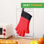 GEEKHOM BBQ Gloves Heat Resistant Oven Mitts - Silicone Grilling Gloves with 13.7" Arm Protection - Waterproof Pot Holder Non-Slip for Men & Women, Kitchen Outdoor Cooking, Baking, Camping, Red