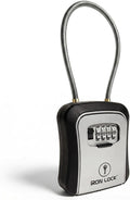 Iron Lock® Medium Key Lock Box with Code, 15-in Steel Cable Shackle (Grey) | Built-in key hooks + catch tray; hangs on handles, gates, fences or a hasp; wall-mountable; dial cover; no batteries