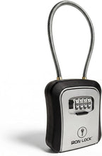 Iron Lock® Medium Key Lock Box with Code, 15-in Steel Cable Shackle (Grey) | Built-in key hooks + catch tray; hangs on handles, gates, fences or a hasp; wall-mountable; dial cover; no batteries