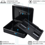 KYODOLED Metal Cash Box with Combination Lock Money Box for Cash Safe Metal Box with Money Tray for Security Lock Box 11.81"x 9.45"x 3.54" Black X Large