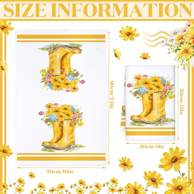 Boyiee Set of 6 Yellow Flower Kitchen Towels Decorative Floral Tea Towels Absorbent Home Dish Towels 24 x 16 Inch Truck Reusable Hand Towel Housewarming Gift for Farmhouse Kitchen Bathroom Decoration