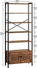 IRONCK Bookshelf and Bookcase with 2 Doors and 5 Shelves, 27.6" W Standing Storage Cabinet for Living Room, Home Office, Bedroom, Washroom, Vintage Brown