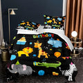 Cartoon Animals Lion Elephant Giraffe Comforter Set Twin Set for Kids Birthday Gift Bedding All Season Colorful Black Room Decor
