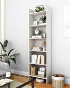 6-Tier Bookshelf, 66.9 Inches Floor Standing Bookcase, Display Storage Shelf, Corner Shelf, Home Decor Furniture for Home Office, Living Room, Bedroom, White 01103XBC