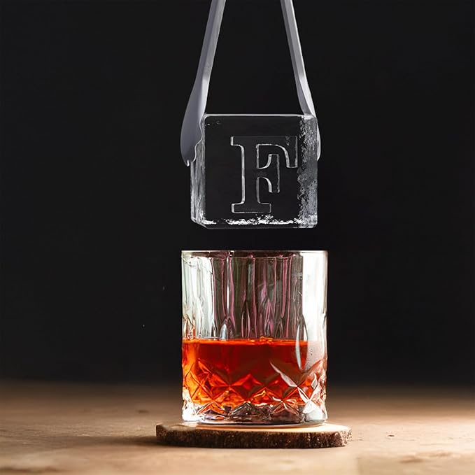 Letter F Monogram Clear Ice Cube Maker, 2" Big Ice Cubes Mold for Whisky and Cocktails, Large Initials Silicone Ice Cube Tray Personalized Gifts for Men (Letter F)