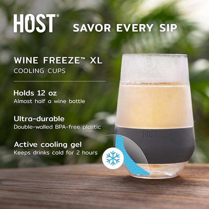 HOST Freeze XL Cooling Cup in Double Walled Insulated Freezable Drink Chilling Tumbler with Freezing Gel, 12 Ounces - Slate Blue Set of 2