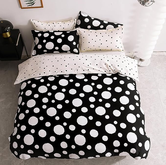 White Polka Dots Comforter Full Black White Dots Print Reversible Gingham Full Bedding Comforter Set Boys Girls Black White Bed Sets Soft 3Pcs Full Comforter Sets