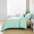 Full Size Sage Green Comforter Set, Solid Lightweight Down Alternative Soft Boho Bedding Comforter Set, Fluffy Microfiber Skin-Friendly Comforter for All Seasons with Pillowcases