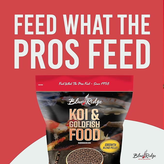 Blue Ridge Koi Fish Food 5lb - Koi Food 3/16” Large and Mini Blend Growth Formula, Goldfish Food, Premium Fish Food for Ponds, Ponds Fish Food, Floating Pond Pellets