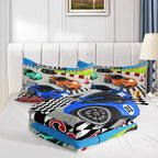 Axolotl Racing Car Bedding Set Queen,Cool Speed Race Car Down Comforter for Kids Boys Girls Teens,Racing Car Comforter Set Car Theme with Three Cars Arrive at Finish,1 Comforter and 2 Pillowcases