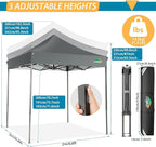 COBIZI 6.6x6.6 Pop Up Canopy Without Sidewall,Heavy Duty Canopy UPF 50+ All Season Wind Waterproof Commercial Outdoor Party Tents for Parties Canopy Gazebo with Storage Bag(6.6 x 6.6 ft Gray)