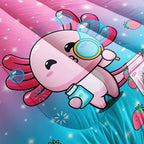 Kawaii Axolotl Comforter,Pink Salamander Comforter Set for Kids Teens Girls,3Pcs Bedding Set Printed Comforter with 2 Pillowcases,Down Alternative,Soft and Lightweight(Pink，Twin Size)