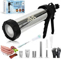 Stainless Steel Jerky Gun & Sausage Stuffer Kit – 1.5 lb Capacity, 5 Nozzle Set, Meat Pusher, 5 Cleaning Brushes, & Food-Safe Gloves – For Beef Jerky, Snack Sticks & Bratwurst