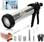 Stainless Steel Jerky Gun & Sausage Stuffer Kit – 1.5 lb Capacity, 5 Nozzle Set, Meat Pusher, 5 Cleaning Brushes, & Food-Safe Gloves – For Beef Jerky, Snack Sticks & Bratwurst
