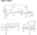 Outdoor Patio Furniture Set with Acacia Wood L-shaped Sectional Sofa, Armchair and A Small Table, 4-Piece for Gardens Backyards Balconies, Onesize, Beige Cushions