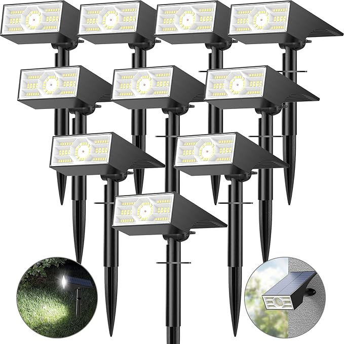 Solar Spot Lights Outdoor,10 Pack/56 LED Outdoor Lights for Yard Waterproof IP68, 4 Lighting Modes Solar Landscape Spotlights, Auto On/Off Solar Powered Flood Lights Garden Pathway,Cool White