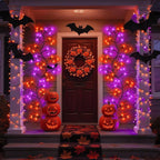 7 Ft Halloween Decorations Willow Vine Twig Garland with 8 Modes Timer 63 LED Orange Purple Lights, Halloween Garland with Waterproof Battery Operated for Wall Fireplace Decorations Indoor Outdoor