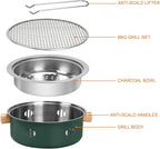 Portable Charcoal Barbecue Grill, 1pc Mini BBQ Grill Multifunctional Charcoal Grill Round Tabletop Charcoal Grill for Outdoor Cooking Home Party Picnic Camping (Green)