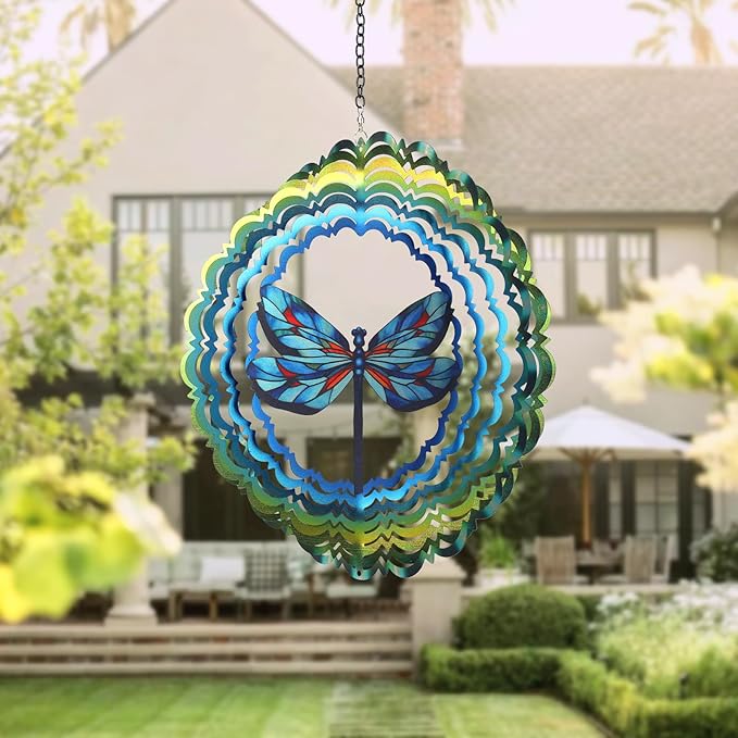 Wind Spinners Outdoor Dragonfly - Birthday Gifts for Women Mom Wife Grandma, Hanging Wind Sculptures Wind Spinners, 12 inch 3D Wind Spinner for Garden Decor for Outside, Garden, Patio, Yard, Outdoor