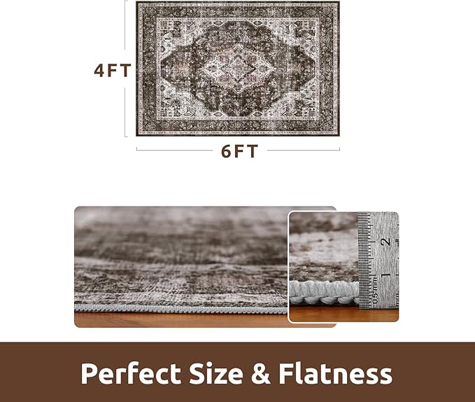 AMOAMI-4X6 Area Rugs for Living Room -Soft Vintage Bedroom Rugs-Non Slip Washable Rug-Throw for Living Room Bedroom Bedside Dining Room Office Brick/Brown
