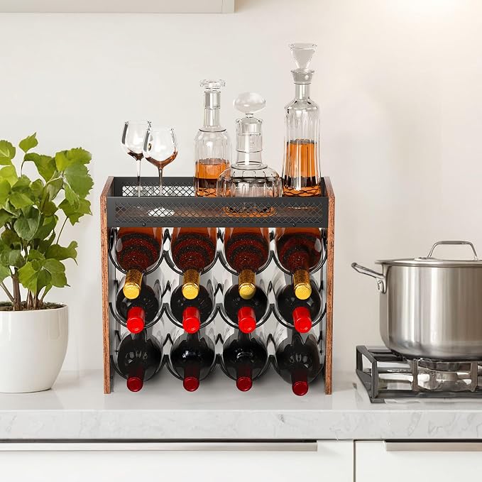 KLM 3-Tier Wine Rack, can Hold 12 Bottles.Suitable for Home Kitchens, Restaurants, Food Pantries, cabinets, and Bars.
