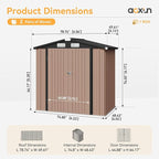 Aoxun 6x3.9 FT Shed Metal Outdoor Storage Shed Garden Shed with Lockable Doors Tool Shed Bike Shed for Backyard, Patio, Poolside (Brown)