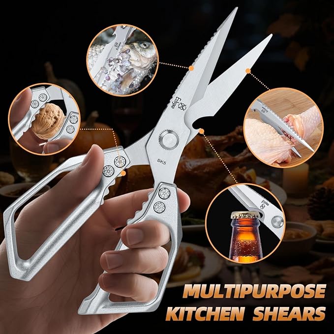 Kitchen Scissors All Purpose - Heavy Duty Poultry Shears | Ultra Sharp Japanese Steel Cooking Scissors for Food, Dishwasher Safe