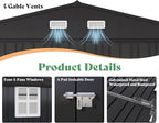 AMERLIFE 13x21x8.4 FT Outdoor Metal Garage Shed, Extra Large Storage Shed with Double Hinged Doors & 4 Windows, Carport for Car, Truck, Bicycle and Equipment Storage, Dark Gray