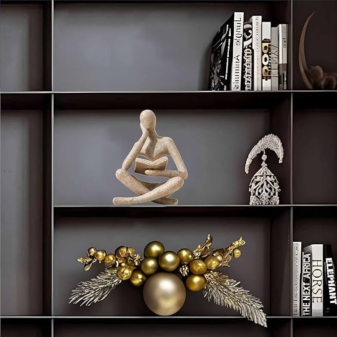 Bookshelf Decor Thinker Statue - Abstract Style Thinker Sculptures Modern Aesthetic Figurine Decoration Statues for Home Decor-Zuo Si-Sandstone