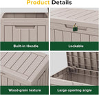 Vixzen 45 Gallon Resin Deck Box, Lockable Outdoor Storage Box for Patio Cushions Storage Furniture,Garden Tools, Pool Supplies, Weatherproof and UV Resistant