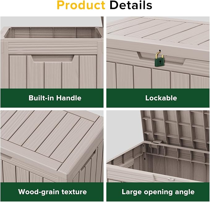 45 Gallon Waterproof Large Resin Deck Box Indoor/Outdoor Lockable Storage Container and Seating for Garden, Pool, and Patio (45 Gallon, Grey)