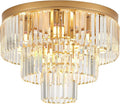 21.65" 10 Light Gold Crystal Ceiling Light for Dining Room | K9 Crystal, Stainless Steel, 3 Tier, E12 Base, Flush Mount, for Kitchen Island Living Room Bedroom Entryway