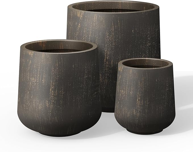 Kante 15.3"+11.6"+8.2" Dia Round Concrete Planter, Large Outdoor Indoor Planter Pots Containers with Drainage Holes and Rubber Plug for Home Garden Patio, Oil Rubbed Bronze