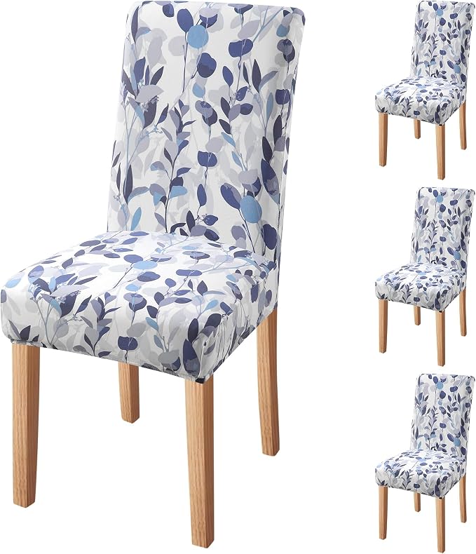 Fuloon Chair Covers for Dining Room 4 Pack, Printed Stretch Dining Slipcovers, Washable Kitchen Slip Covers for Parson Chair, Watercolor Leaves Printed, Set of 4