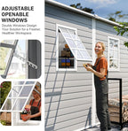 8x4 FT Resin Lean to Shed, Waterproof Outdoor Storage Shed with Floor, Adjustable Openable Window, Lockable Door & 2 Windows, Tool Shed for Patio Garden, Lawn, Backyard, Dove Grey