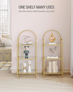 Bookcase Bookshelf, Tempered Glass Bookshelves, Slim Shelving Unit for Bedroom, Bathroom, Home Office, Steel Frame, 3 Tier Gold BC10301G
