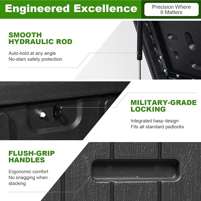 260 Gallon Outdoor Storage Box Waterproof, Extra Large Plastic Outside Deck Box Weatherproof, Resin Patio Storage Bin with Lock and Lids for Pool Equipment and Cushion, Black