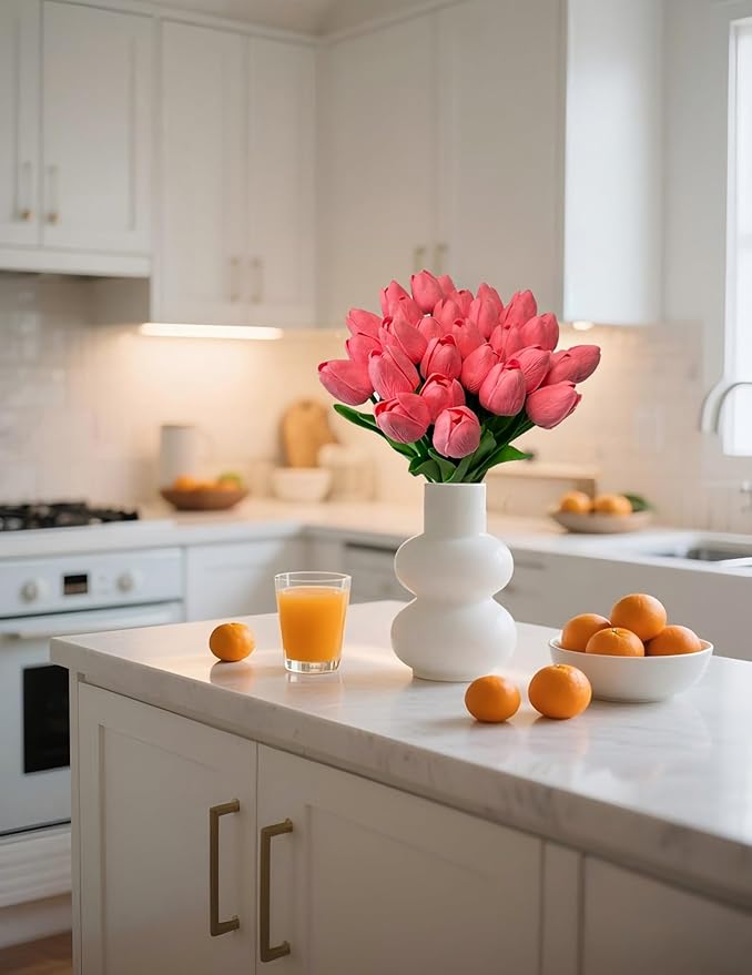 15 Pcs Artificial Tulip PU Fake Flower Realistic Touch Spring Summer Fake Flowers for Home Decor Outdoor Garden Parties and Wedding