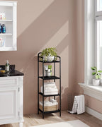 Bookcase Bookshelf, 4-Tier Narrow Book Shelf, Industrial Coner Shelf Storage Organizer, Slim Shelving Unit for Home Office, Living Room, Bedroom, Kitchen, Black BC24404B