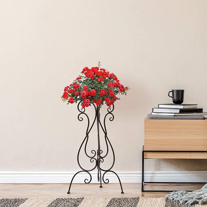 Metal Plant Stand Indoor Outdoor, Heavy Duty Flower Pot Stands 22.5 Inch Tall, Single Plants Pedestal Table for Planter Patio Farmhouse Garden Porch, Brown(1 Pack)