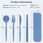 DISSKNIC Reusable Utensils Set with Case, 6 Sets Travel Utensils with Case, Wheat Straw Portable Cutlery Set Chopsticks Knives Fork and Spoon for Lunch Box Accessories