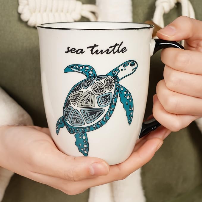 Sea Turtle Heat Changing Coffee Mug - Color Changing Mug - Ceramic Coffee Mug for Men Women Black and White