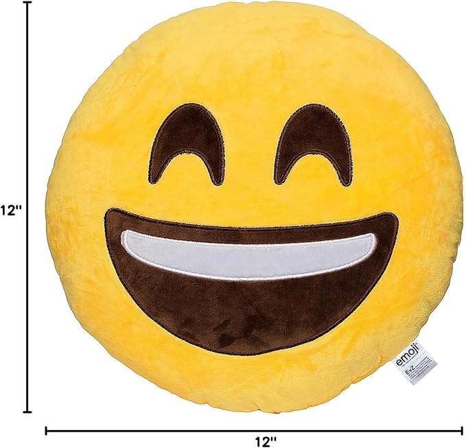 EvZ Official Certified Smile Plush Pillow - 32cm Large Soft Smiley Face Emoticon Cushion - Cute Happy Decorative Stuffed Toy for Living Room, Kids Gift & Positive Vibe Decor (Yellow)