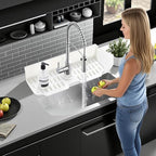 Silicone Kitchen Countertop & Sink Splash Guard, Silicone Sink Faucet Drying Mat, Faucet Mat for Kitchen Sink, 16.9” x 5.5’’ x 3.9’’ Splash Guard for Kitchen, Bathroom (Transparent)