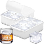 KitchFort® Large Silicone Ice Cube Tray (2-Pack) - 2" Big Ice Mold with Lid | Easy Release, Cocktail, Whiskey Ice Cubes Mold - Food Grade - Ice Cube Trays for Freezer - Stackable Silicone Ice Tray