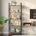 5 Tier Bookshelf Bookcase Wood Tall Bookshelf Open Shelf,Farmhouse Bookshelf Book case, Industrial Bookshelf Storage Organizer for Bedroom,Living Room,Office, Rustic Brown