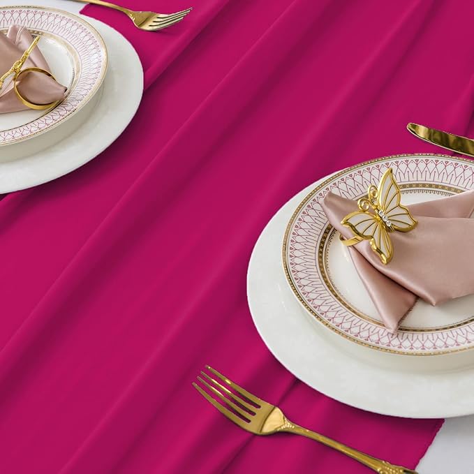 Pack of 2 | Magenta | 10ft Chiffon Table Runner 29x170 Inches Long Romantic Rustic Sheer Gauze Runner for Wedding Bridal Shower Birthday Banquets Engagement Spring Easter Boho Decorations