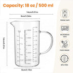 Graduated Glass Measuring Cup With Handle 500ML (16Oz, 2Cups) | High Borosilicate Liquid Measuring Cup for Baking Cooking Kitchen V-Shaped Spout Glass Measuring Beaker Easy To Read